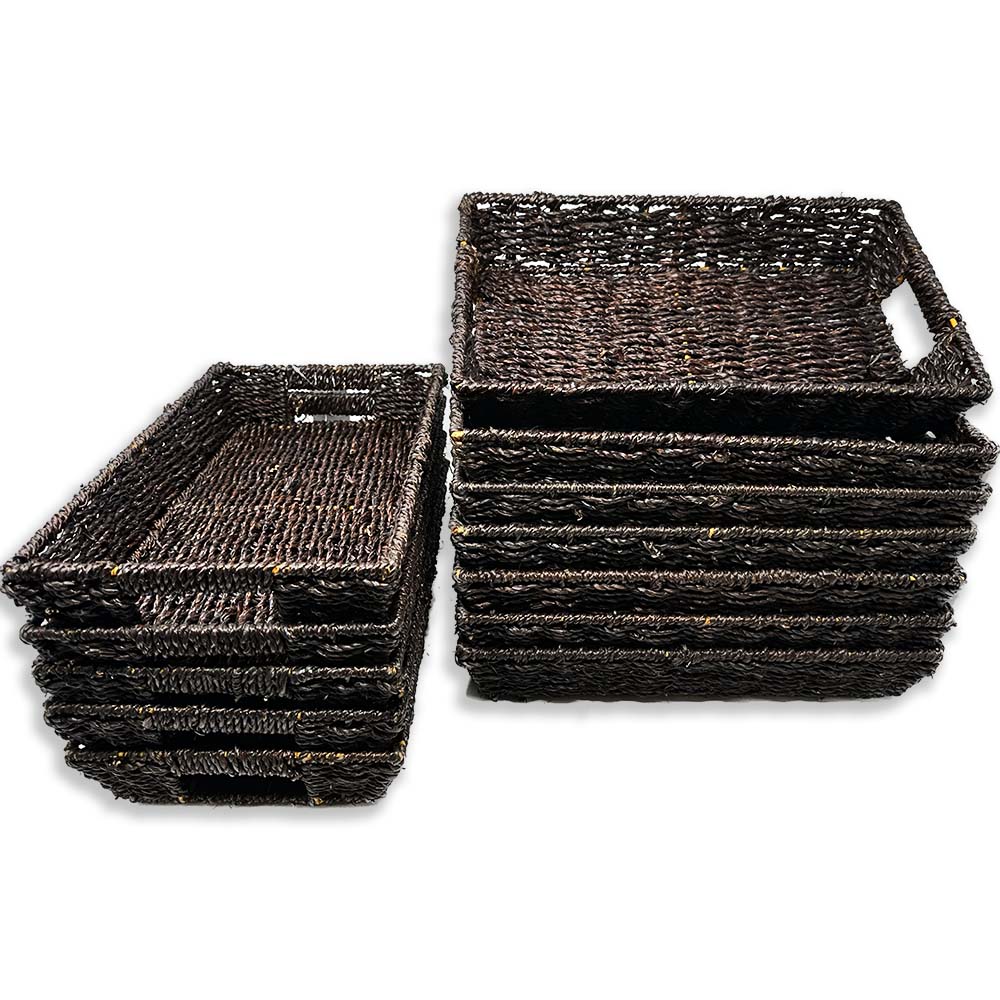12 Pack - Dark Brown Rect Sea Grass Tray with In Handle - 14in